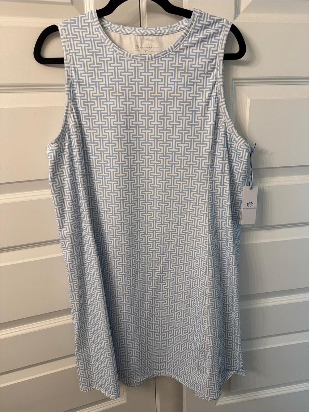 NWT Southern Tide Light Blue and White Geometric Sleeveless Dress